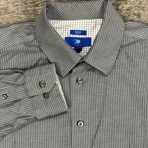 Egara Dress Shirt Mens L Grey Striped Slim Fit Non-Iron Long Sleeve Button‎ Down